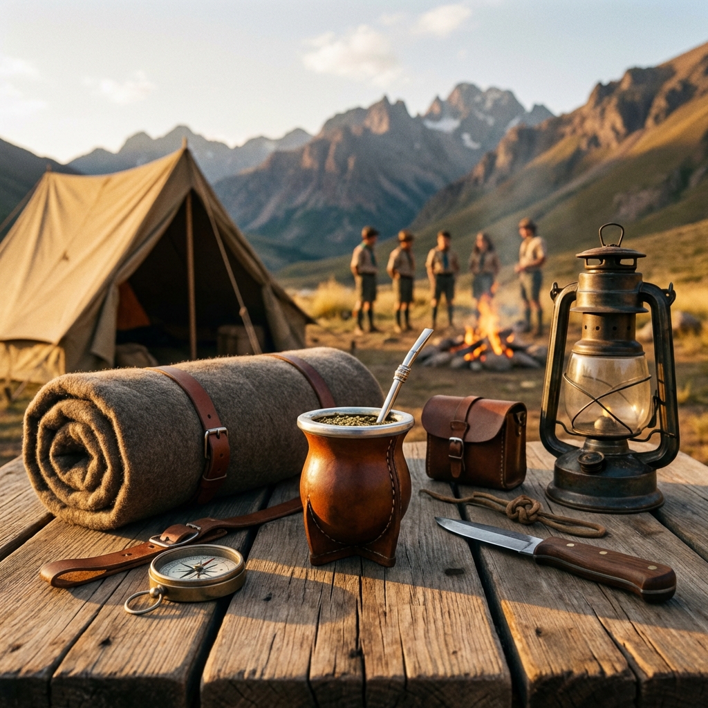 Equipo scout alrededor del fogón